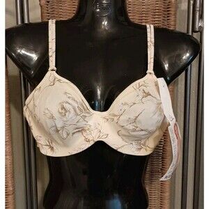Vtg Warner's My Skin Bra 36B Unlined Underwire Cream/Yellow Floral NEW
